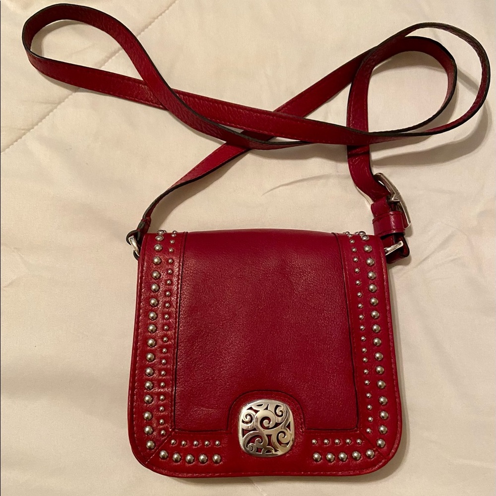 Brighton Red Leather Studded Crossbody Purse